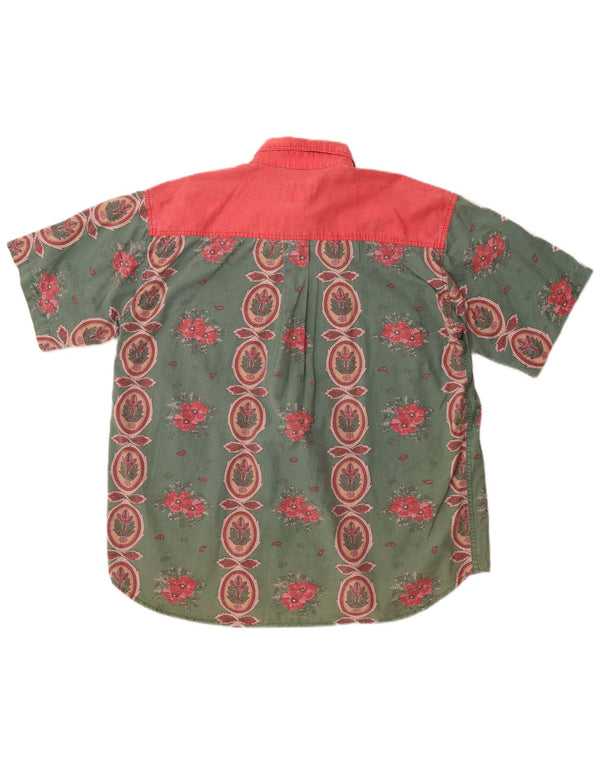 Camicia vintage da uomo a maniche corte XL in cotone floreale verde