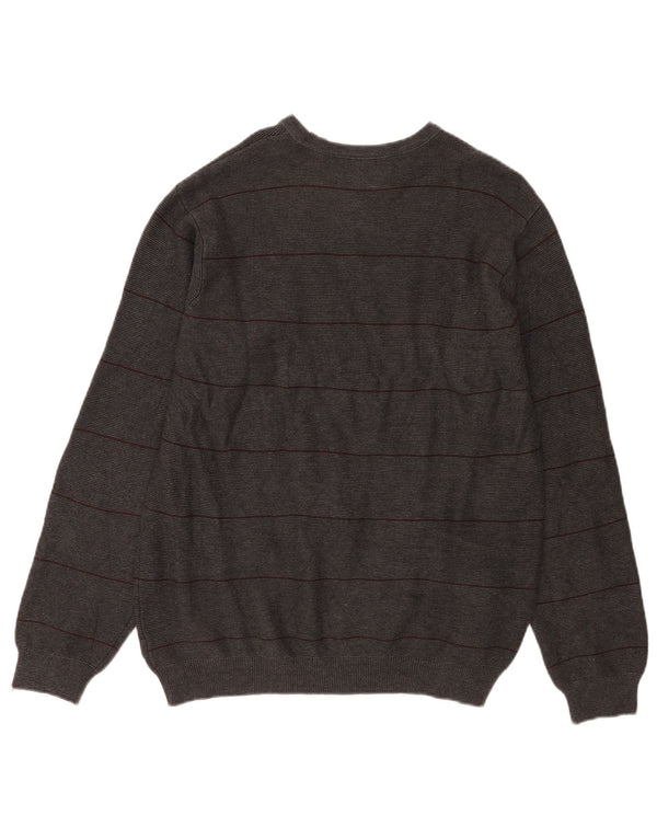Maglione da uomo girocollo Izod in cotone a righe grigio medio