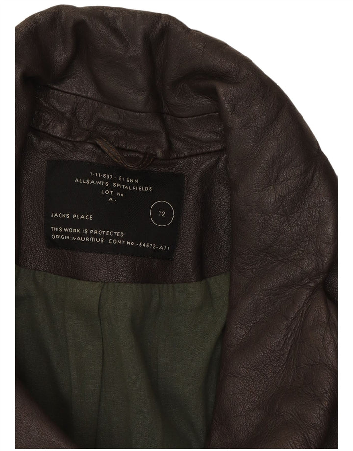 ALL SAINTS Womens Crop Leather Jacket UK 12 M Brown Leather