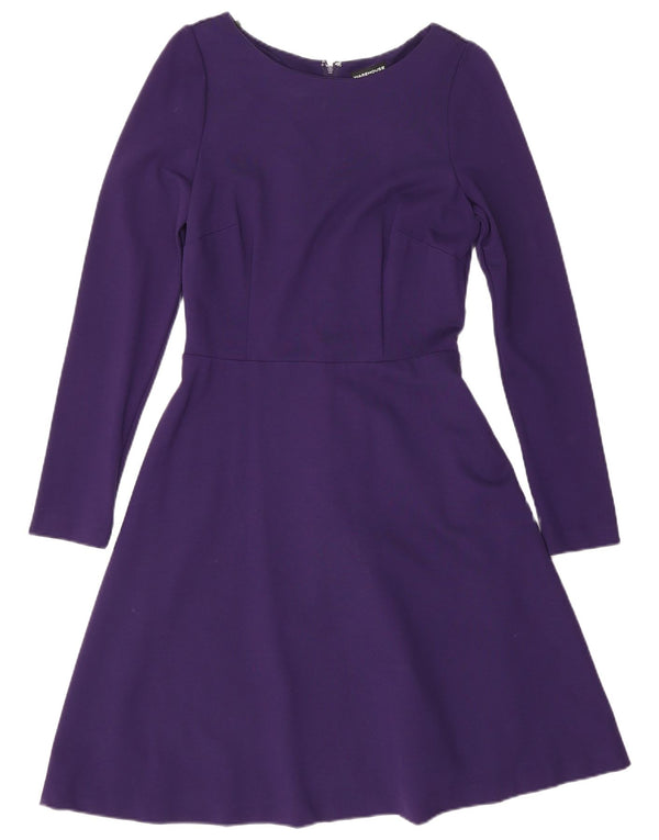 Abito a trapezio a maniche lunghe da donna Warehouse UK 10 piccolo in viscosa viola