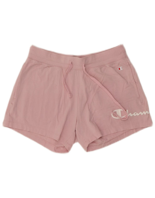 Champion Womens Graphic Sport Shorts UK 12 Medium  Pink Cotton