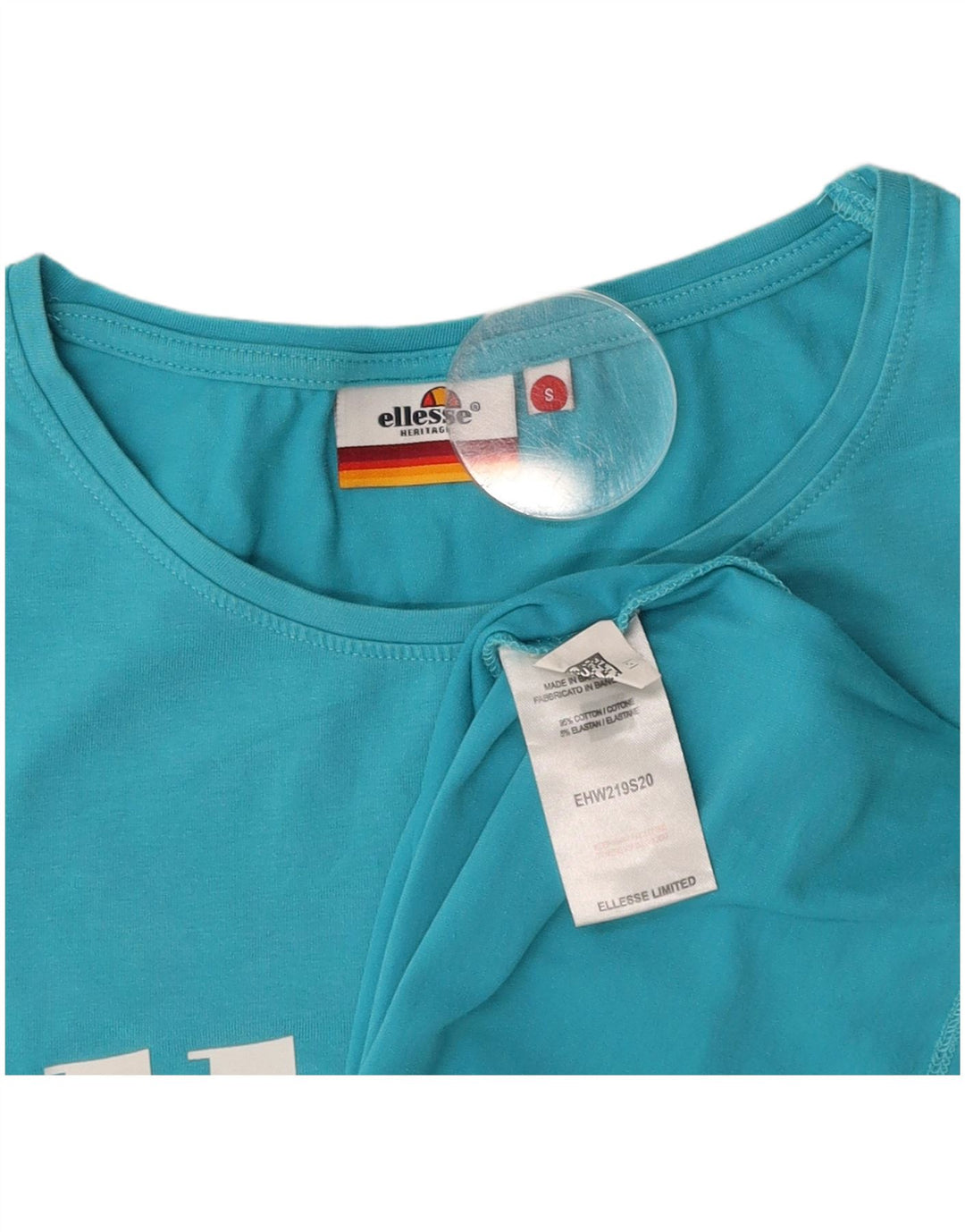 ELLESSE T-shirt grafica da donna Heritage UK 10 piccola in cotone blu
