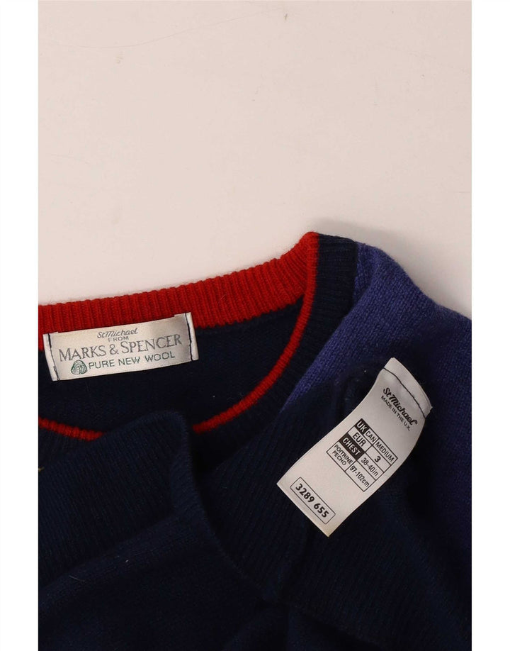 Maglione maglione girocollo da uomo Marks & Spencer blu navy medio