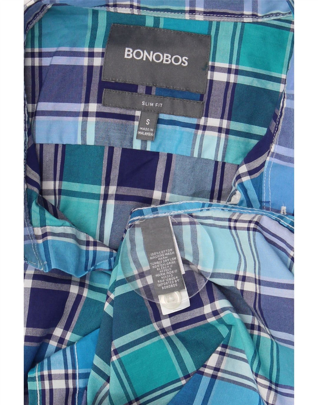 BONOBOS Camicia slim fit da uomo in cotone a quadri blu piccolo