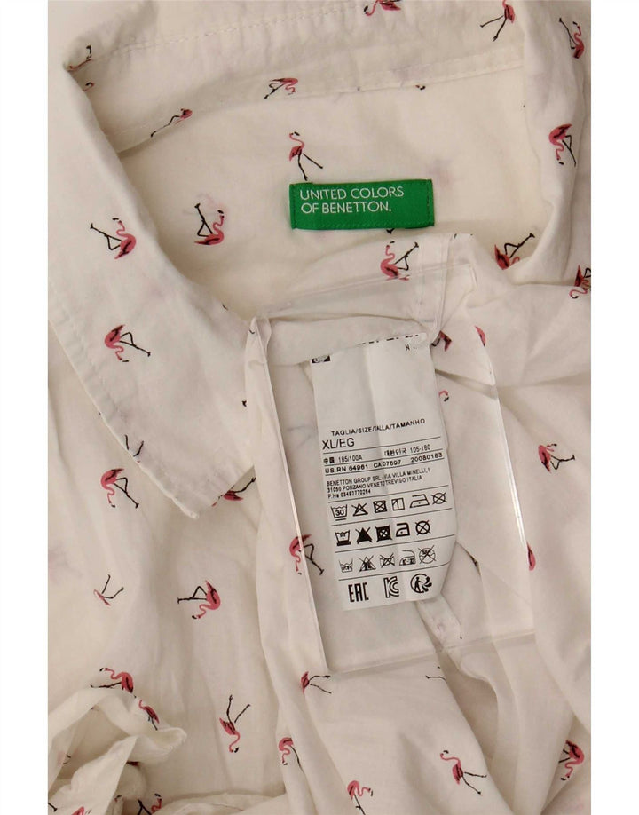 Camicia Benetton Uomo Manica Corta XL Cotone Maculato Bianco