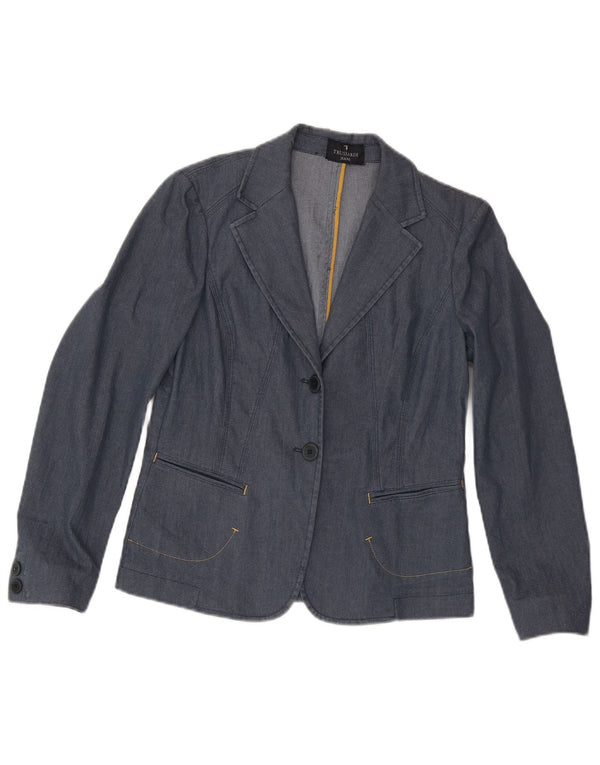 Giacca blazer da donna a 2 bottoni in denim Trussardi UK 14 grande blu navy