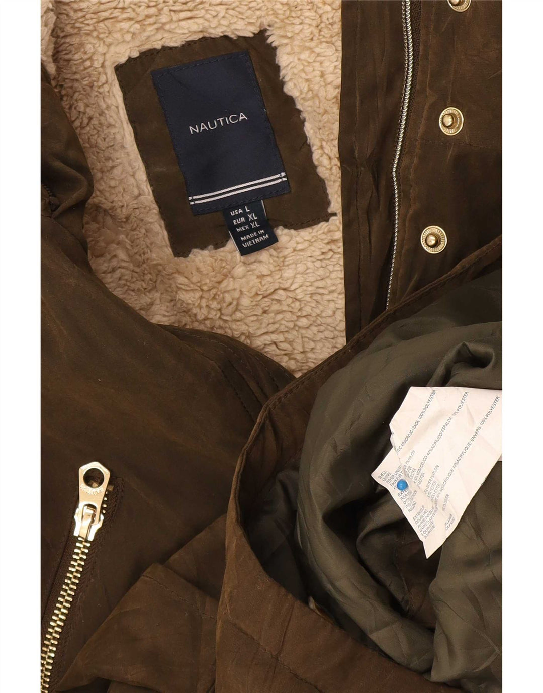 Giacca Parka Sherpa da donna Nautica UK 16 Large Poliestere kaki