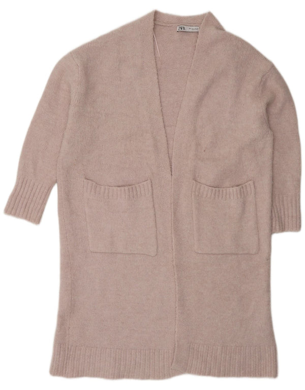 Maglione cardigan oversize a linea lunga da donna Zara UK 10 piccolo poliestere rosa