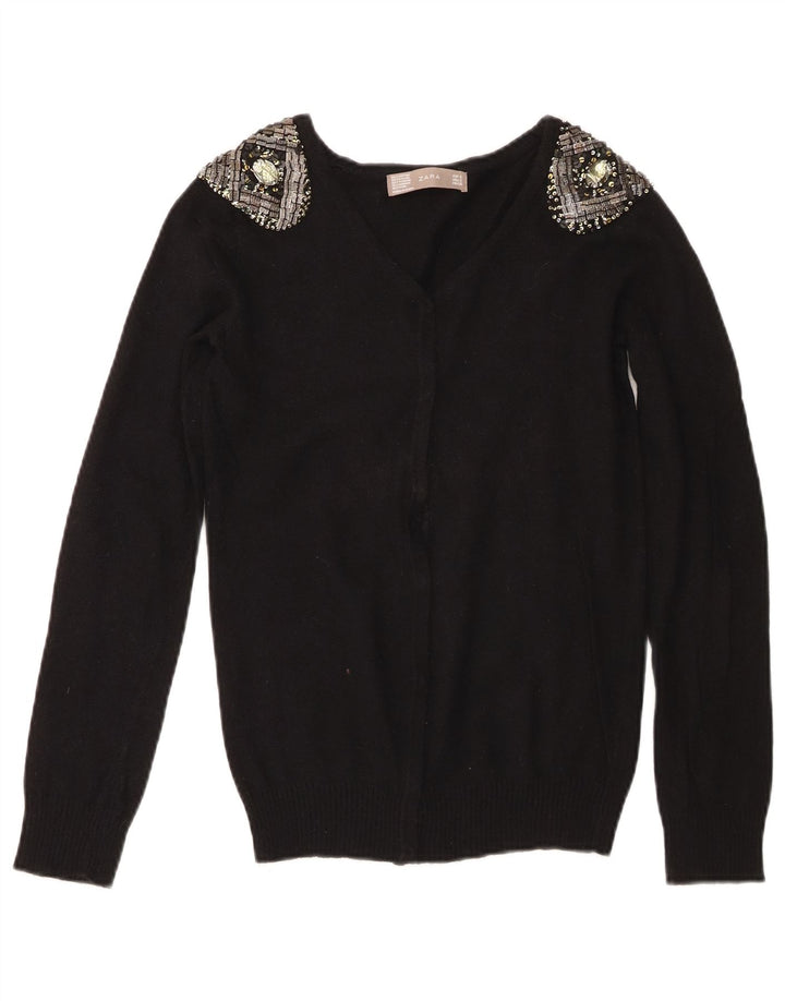 Maglione cardigan da donna Zara UK 8 piccolo cotone nero
