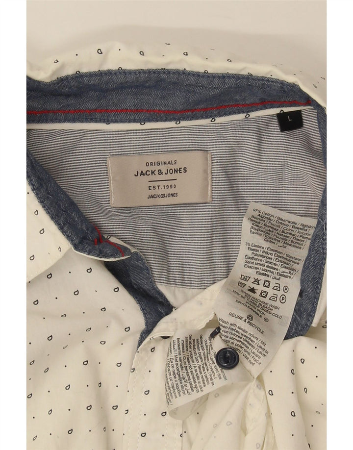 Camicia da uomo Jack & Jones grande in cotone maculato bianco
