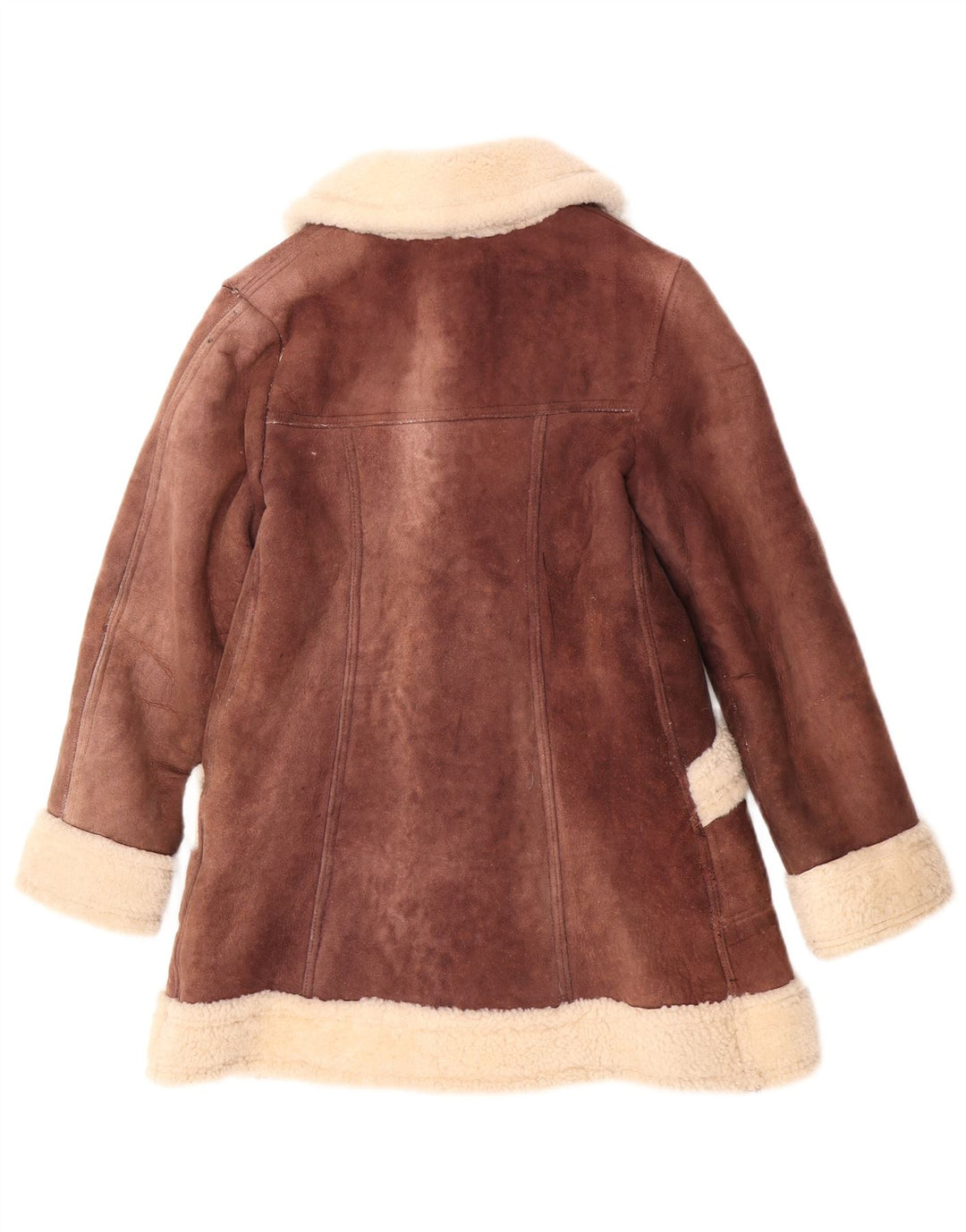 Cappotto in shearling vintage da donna UK 10 piccolo color block marrone
