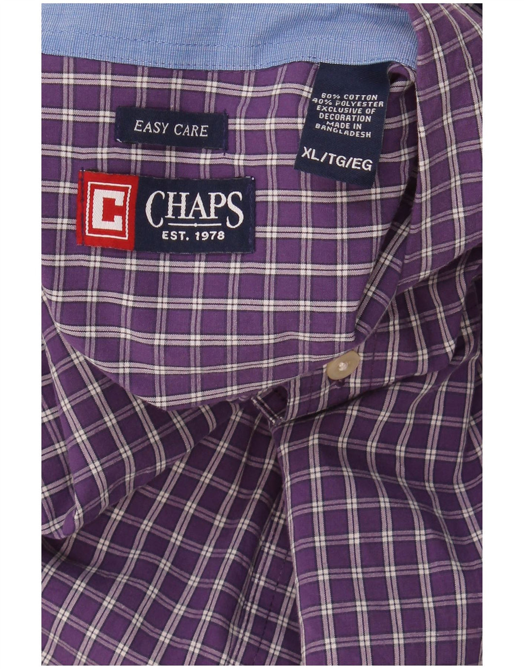 Chaps Camicia da uomo Easy Care XL Viola a quadri in cotone