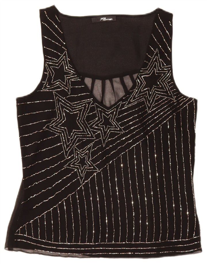 JANE NORMAN Camicetta senza maniche da donna UK 8 piccola a righe nere