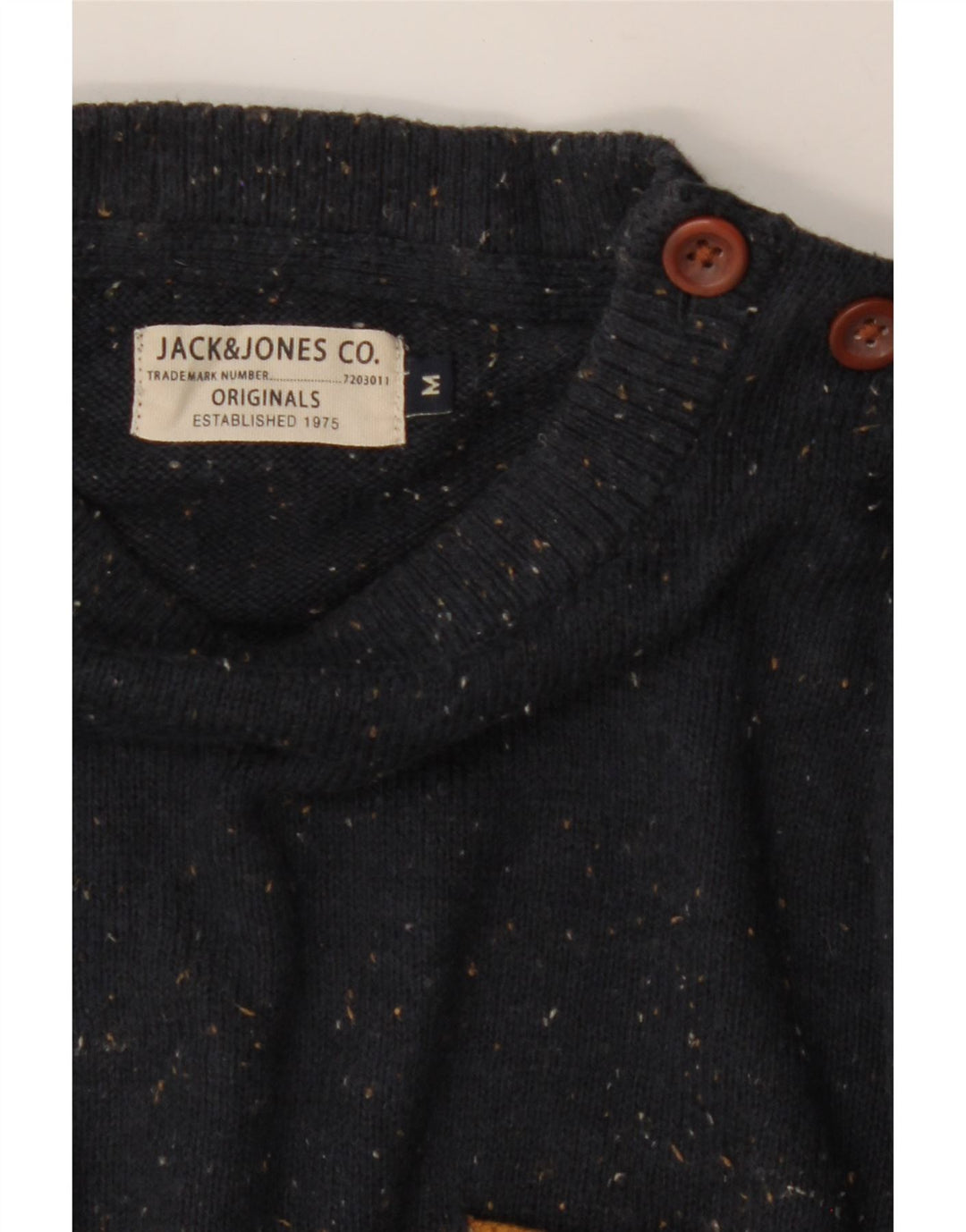 JACK & JONES Mens Crew Neck Jumper Sweater Medium Navy Blue Flecked Cotton Vintage Jack & Jones and Second-Hand Jack & Jones from Messina Hembry 