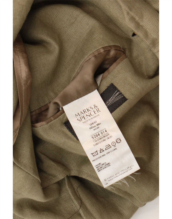Giacca blazer a 3 bottoni Marks & Spencer da uomo UK 40 Lino kaki medio