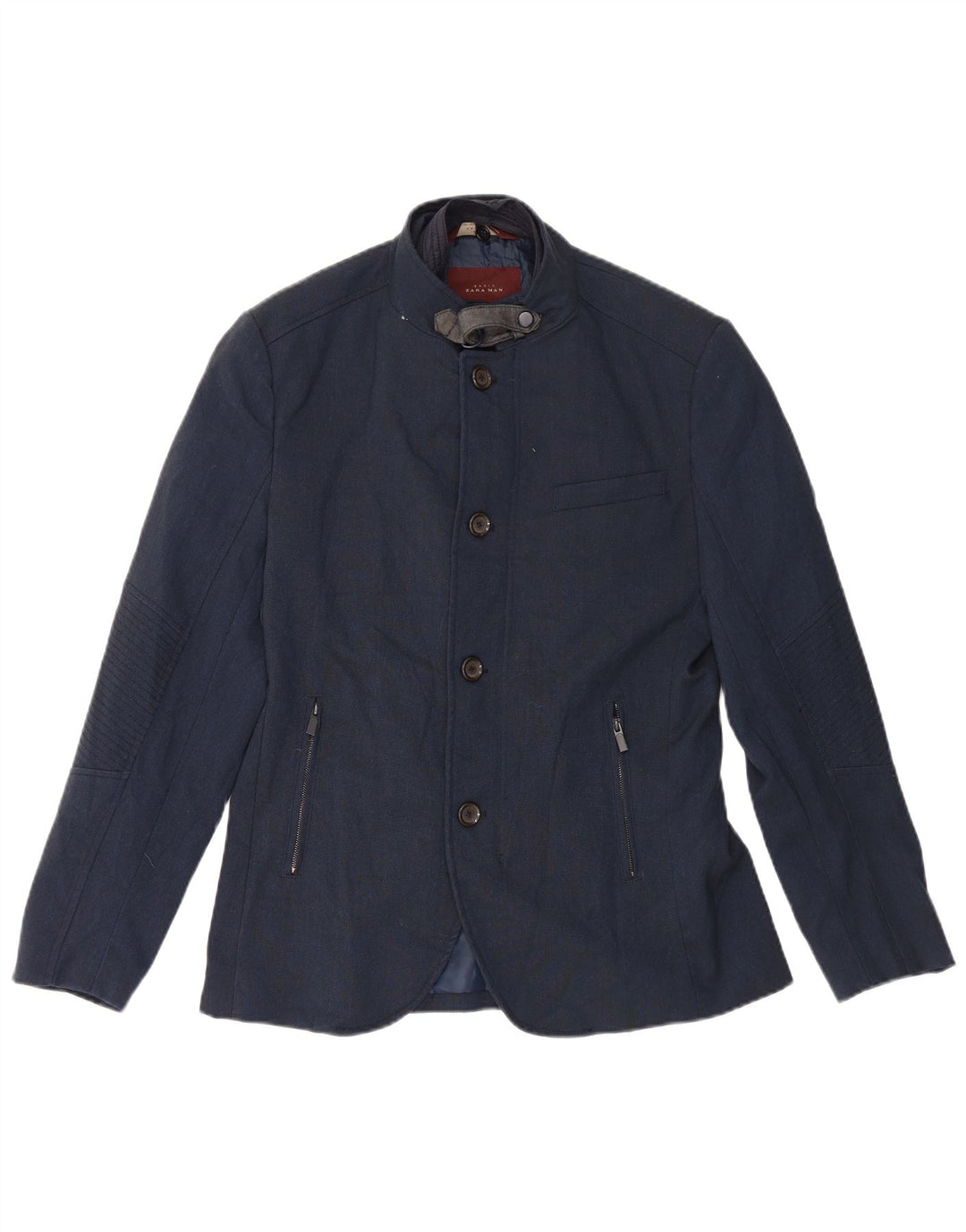 Giacca blazer da uomo a 4 bottoni Zara UK 40 grande poliestere blu navy