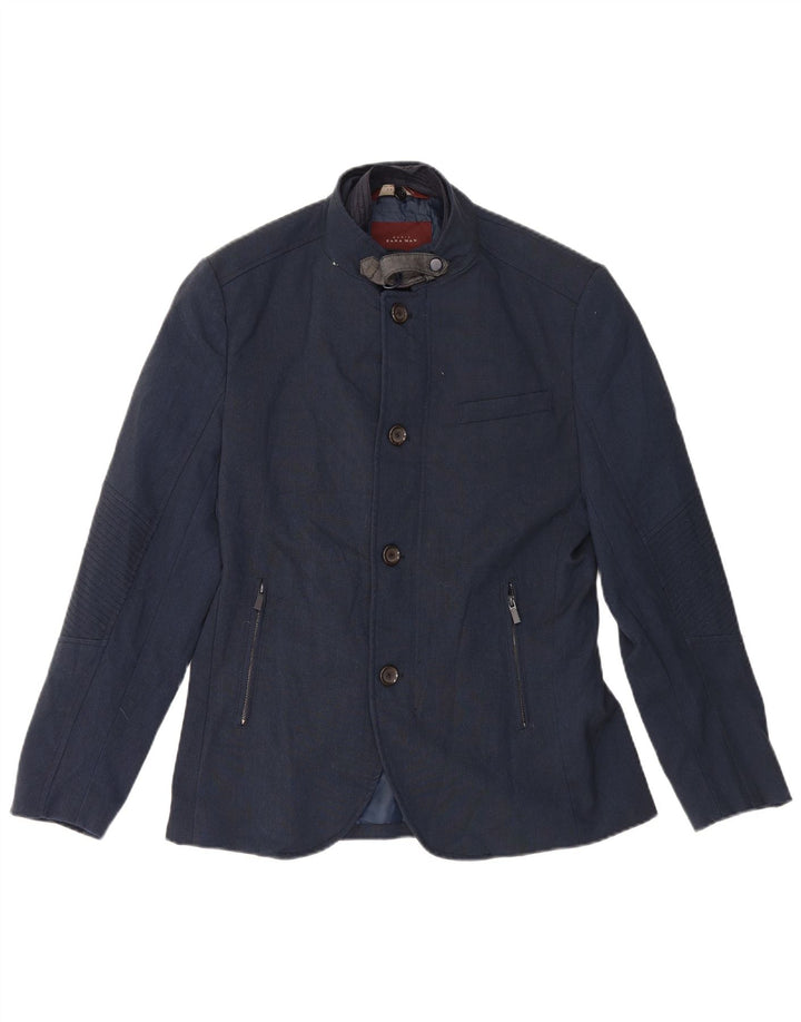 Giacca blazer da uomo a 4 bottoni Zara UK 40 grande poliestere blu navy