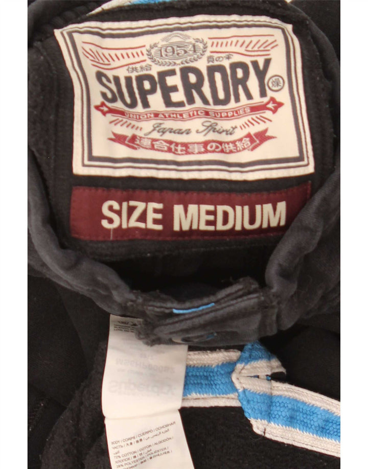 Felpa da uomo con collo con bottoni grafici Superdry, cotone nero medio