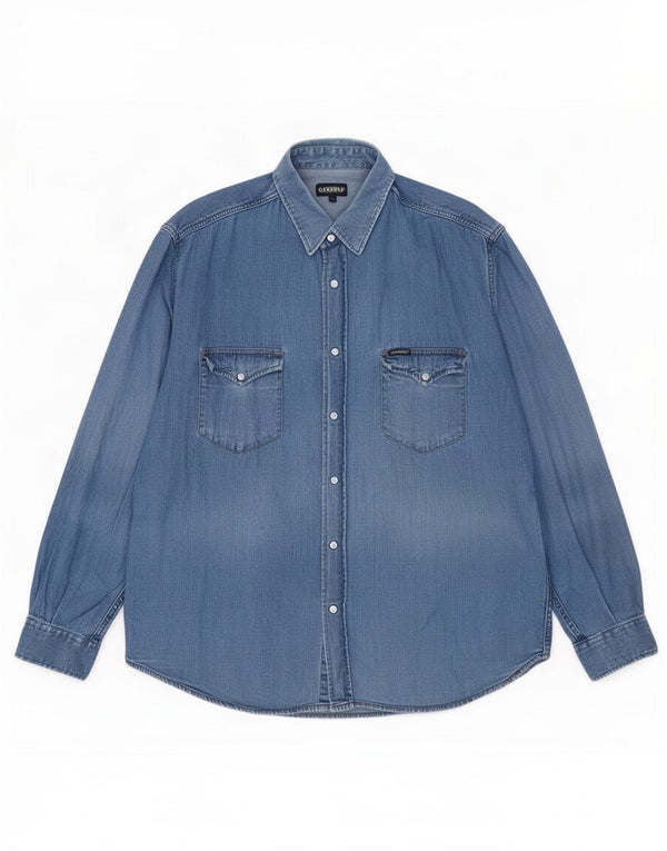 Camicia in denim da uomo Carrera 2XL cotone blu