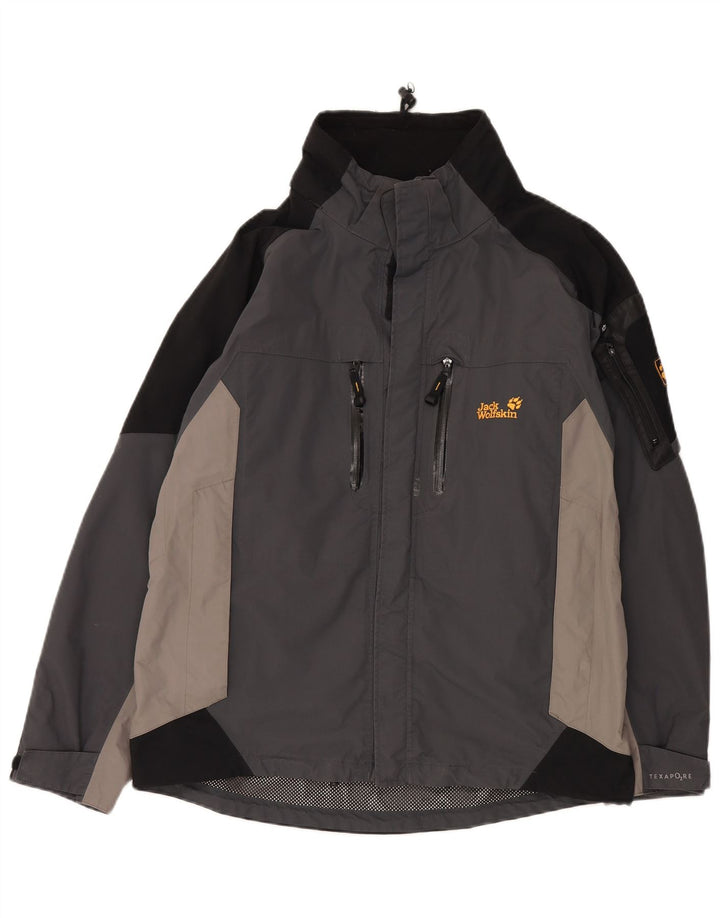 Giacca antipioggia da uomo Jack Wolfskin vestibilità ampia UK 34 Small Grey Colourblock