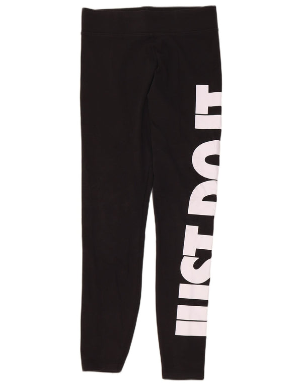 NIKE Womens Graphic Leggings UK 12 Medium Black Cotton