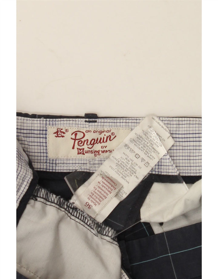 PENGUIN Mens Chino Shorts W36 Large Navy Blue Check Cotton Vintage Penguin and Second-Hand Penguin from Messina Hembry 