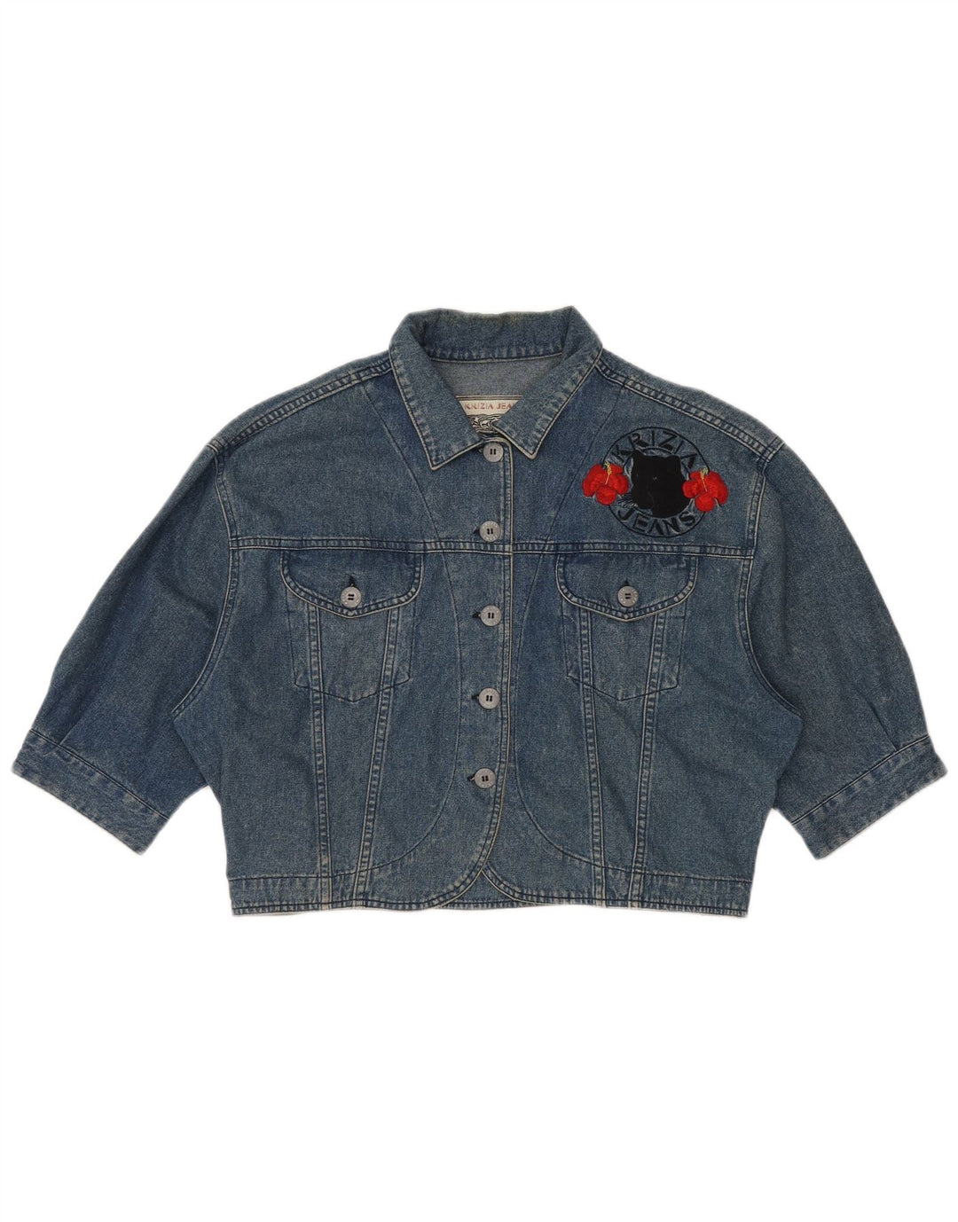 KRIZIA JEANS Giacca in denim corta oversize da donna IT 44 Blu medio floreale