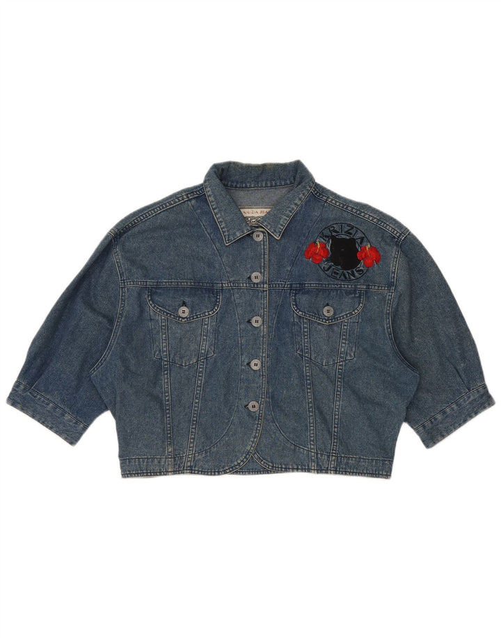 KRIZIA JEANS Giacca in denim corta oversize da donna IT 44 Blu medio floreale