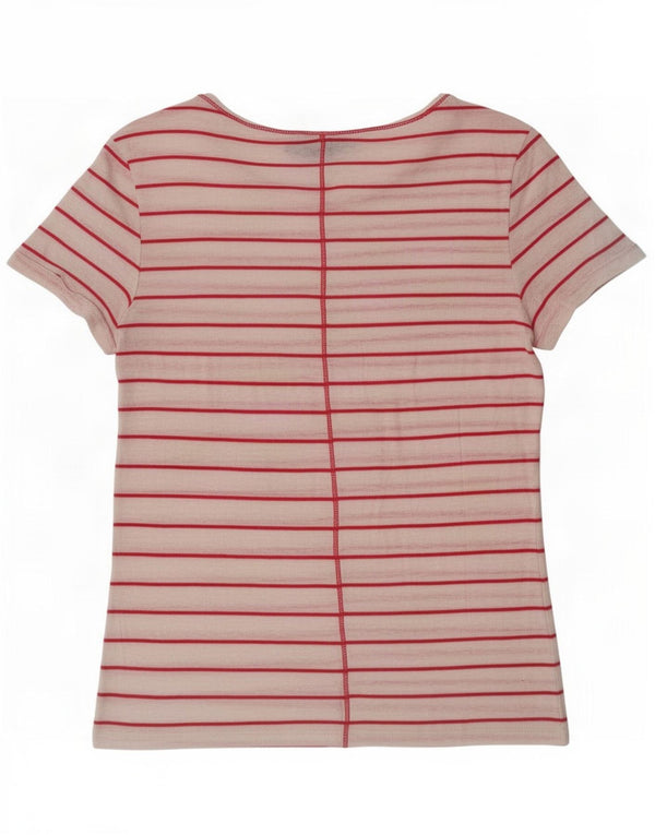 Massimo Dutti T-shirt da donna UK 12 Medium Red Striped Linen