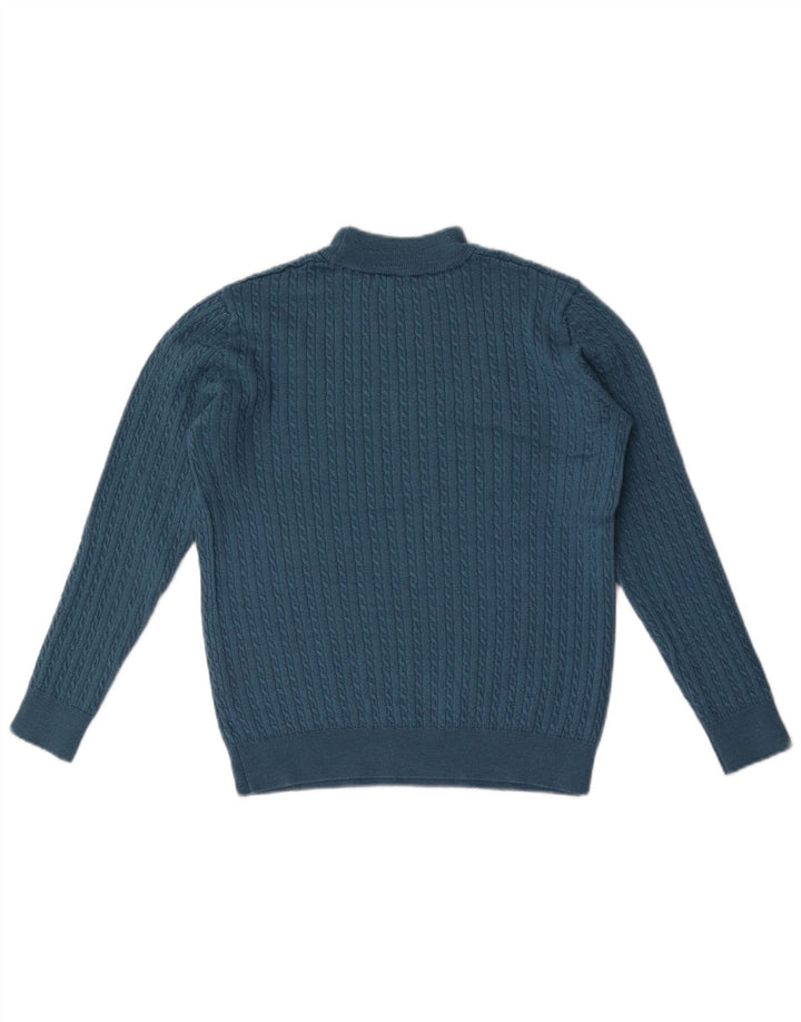 Maglione maglione a collo alto corto da donna Castle UK 12 Lana merino blu medio