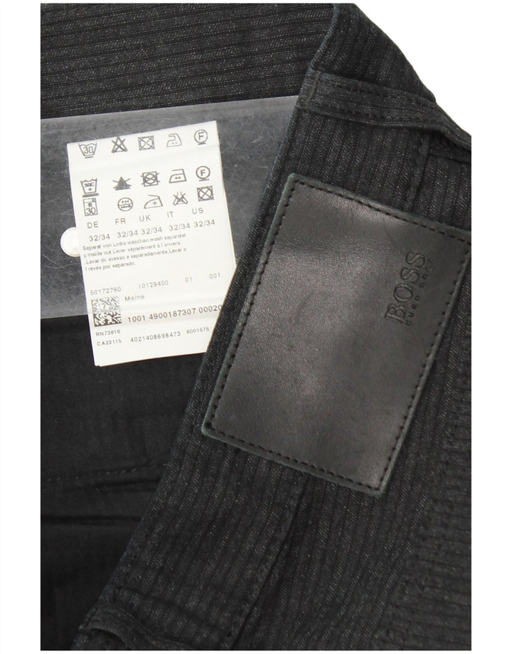 Pantaloni dritti da uomo in velluto a coste Hugo Boss W32 L30 cotone nero