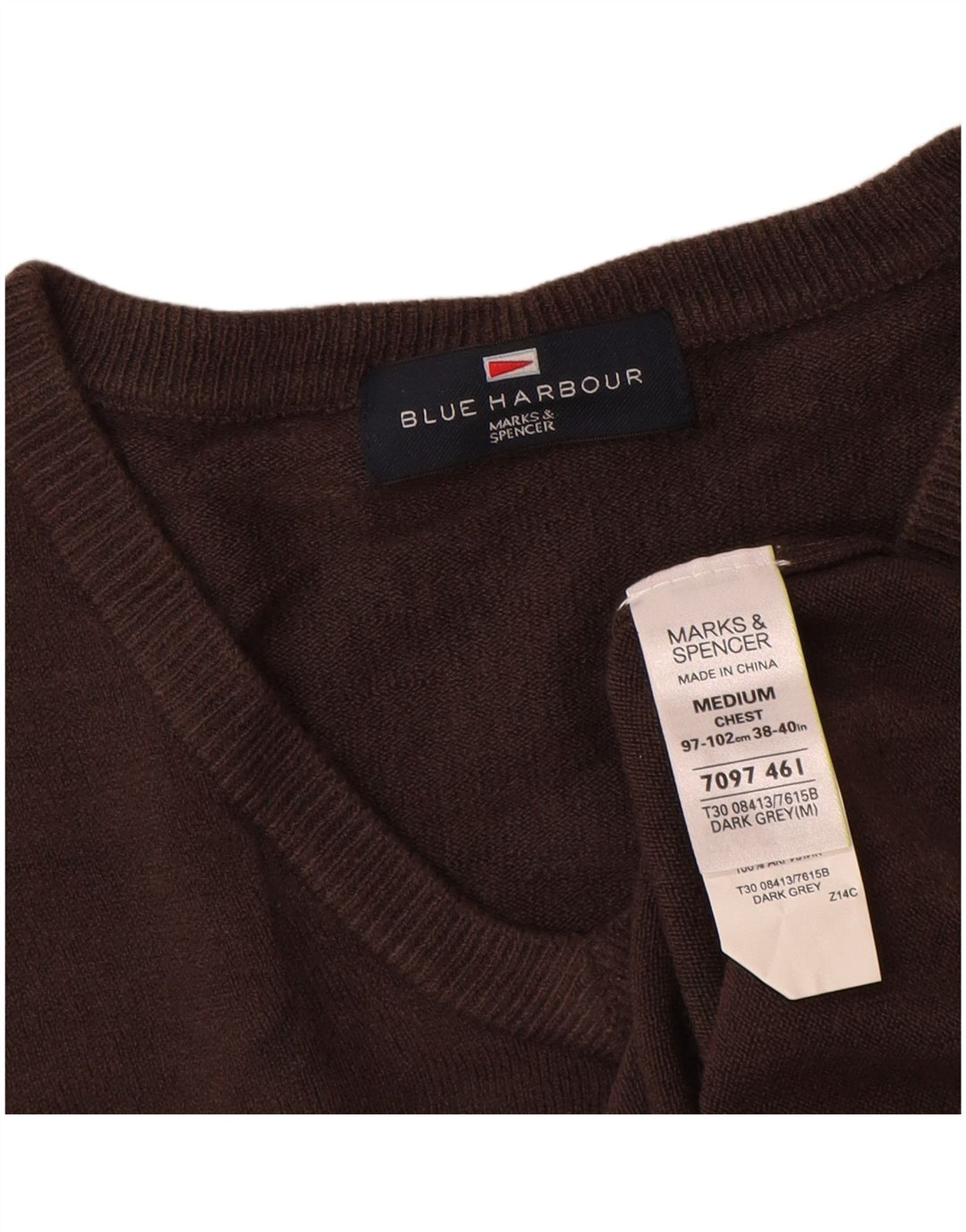 Maglione da uomo con scollo a V blu Harbour Marks & Spencer in acrilico grigio medio