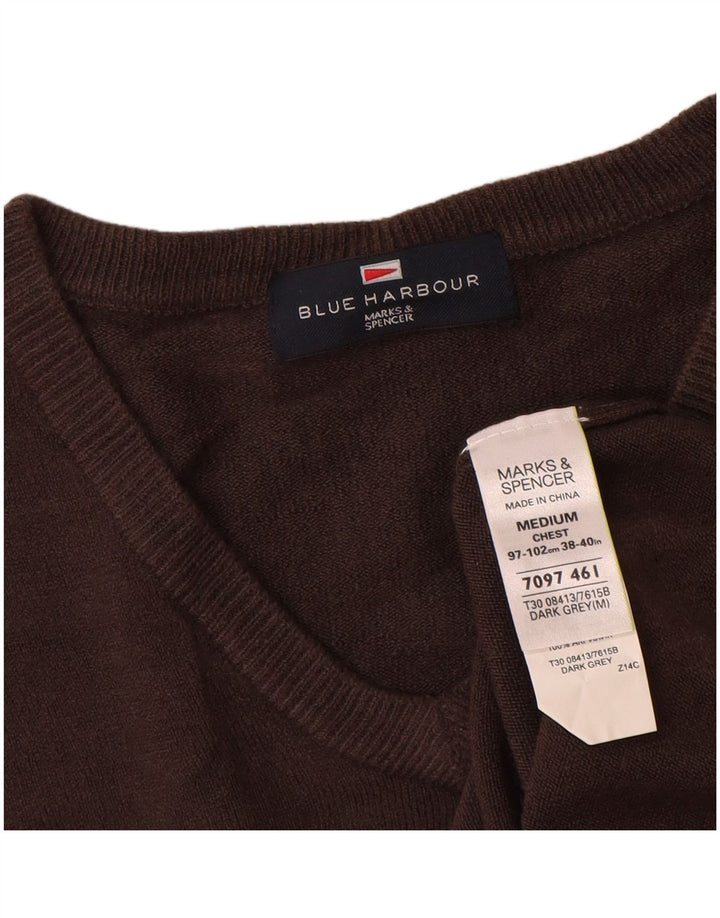 Maglione da uomo con scollo a V blu Harbour Marks & Spencer in acrilico grigio medio