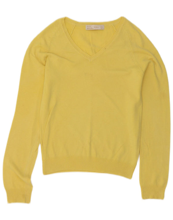 Maglione maglione con scollo a V da donna Zara UK 12 cotone giallo medio