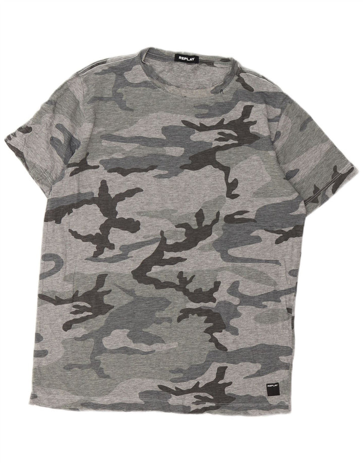 T-shirt da uomo Replay Top grande grigia mimetica