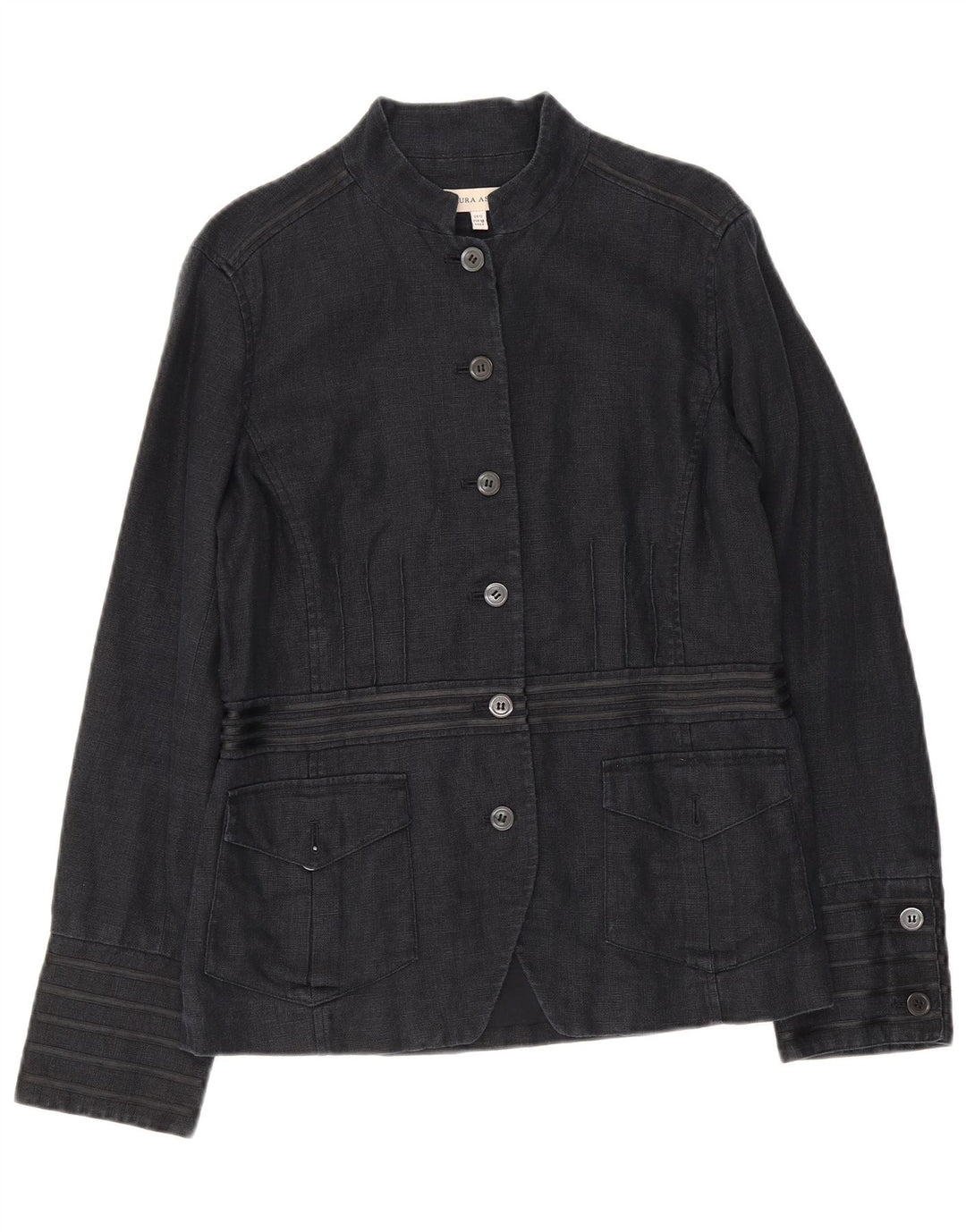 Giacca blazer militare a 6 bottoni da donna Laura Ashley UK 12 medio blu navy