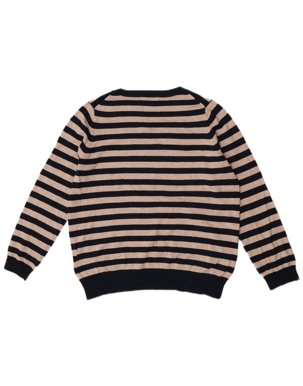 Maglione maglione con scollo a V da donna Marks & Spencer UK 16 grandi righe blu navy