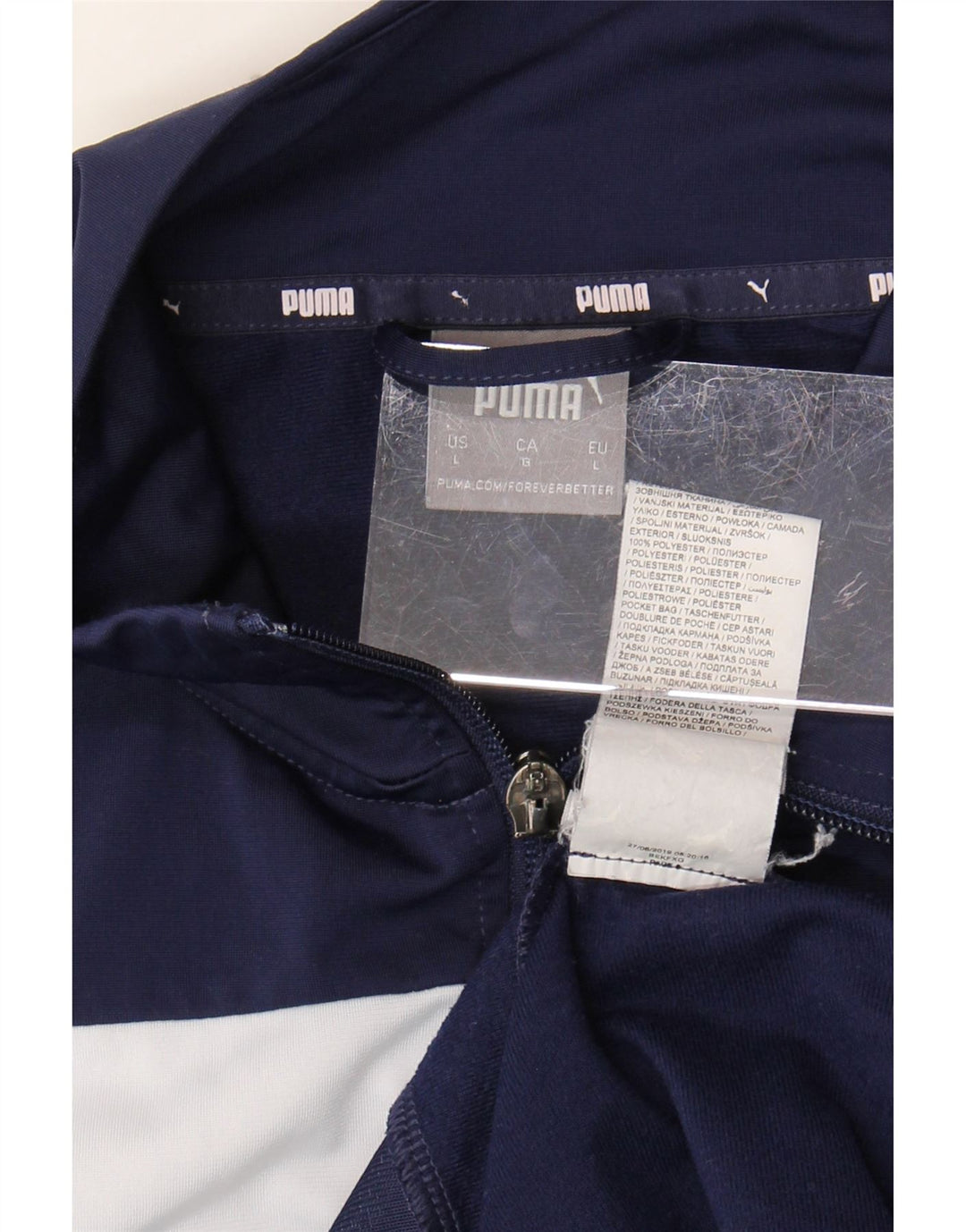 PUMA Mens Tracksuit Top Jacket Large Navy Blue Colourblock Polyester Vintage Puma and Second-Hand Puma from Messina Hembry 