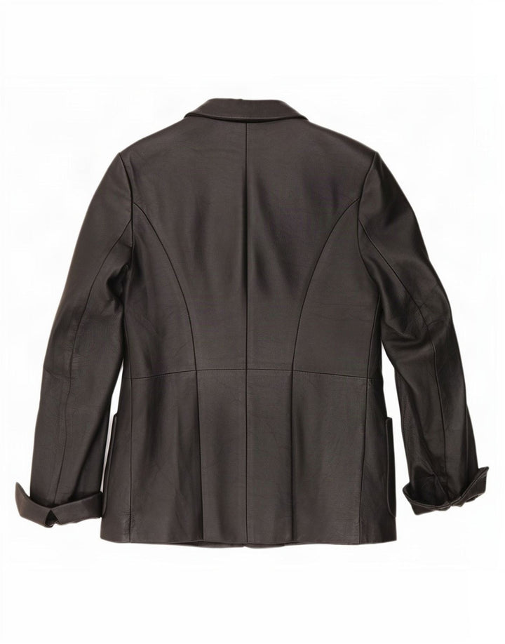 Giacca blazer in pelle vintage da donna a 3 bottoni IT 46 grande nera