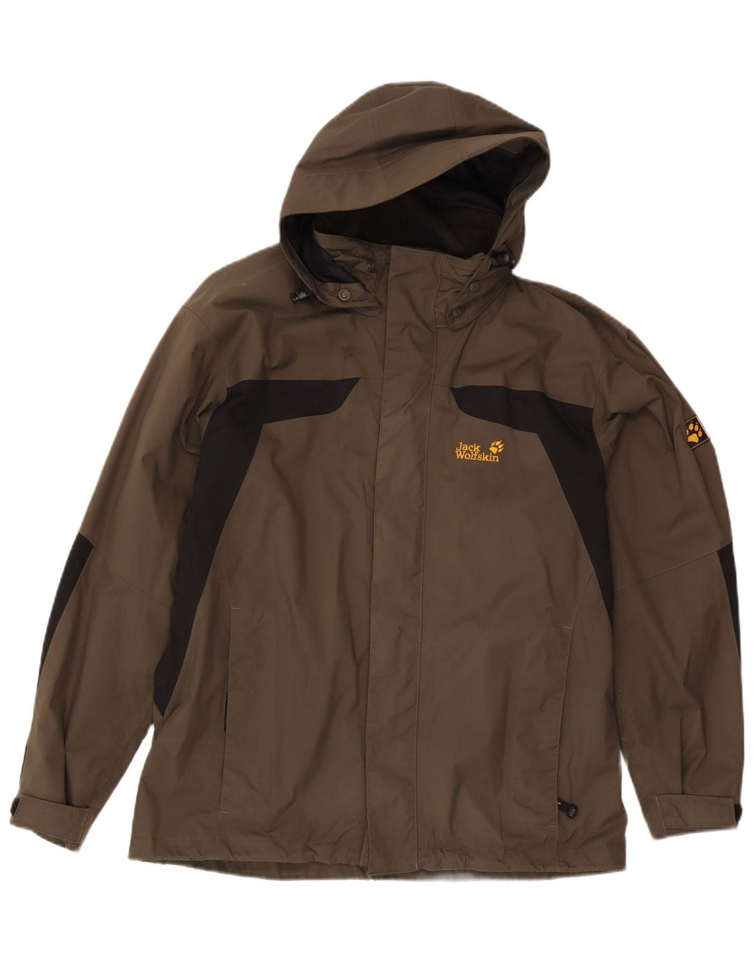 Giacca antipioggia con cappuccio da uomo Jack Wolfskin UK 36/38 Medium Khaki Colourblock
