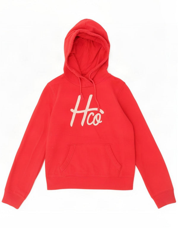 Hollister Womens Graphic Hoodie Jumper UK 10 Small Red Cotton