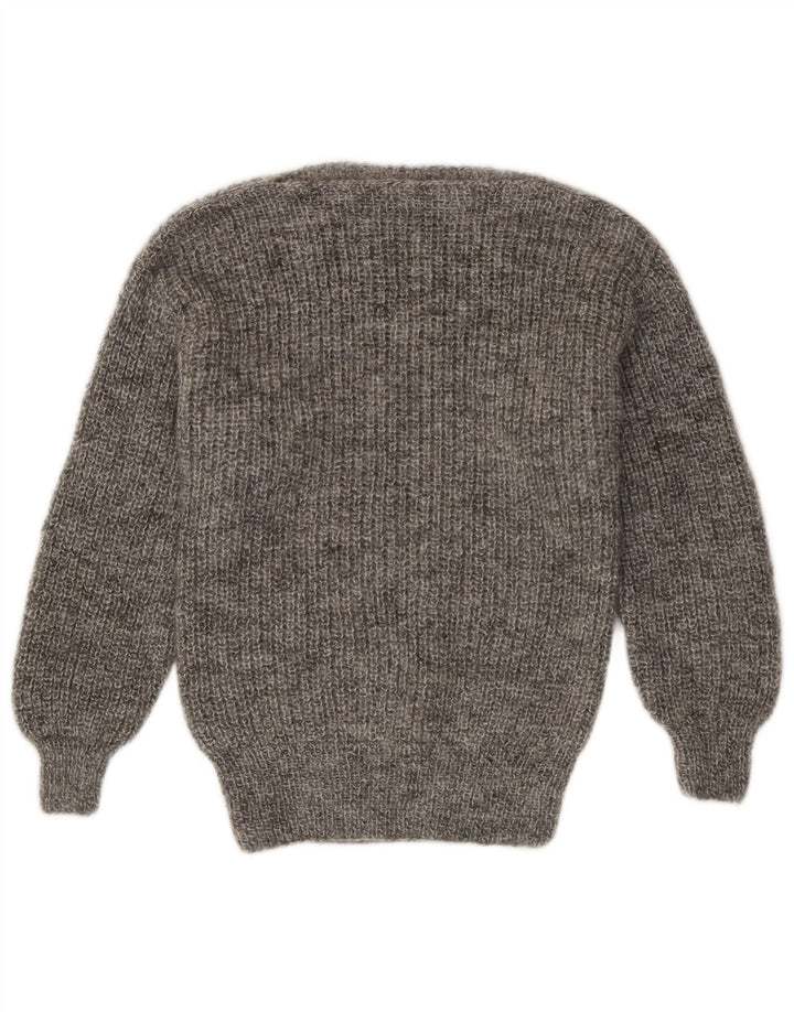 Maglione maglione vintage da donna con scollo a barca UK 12 Grigio medio chiazzato
