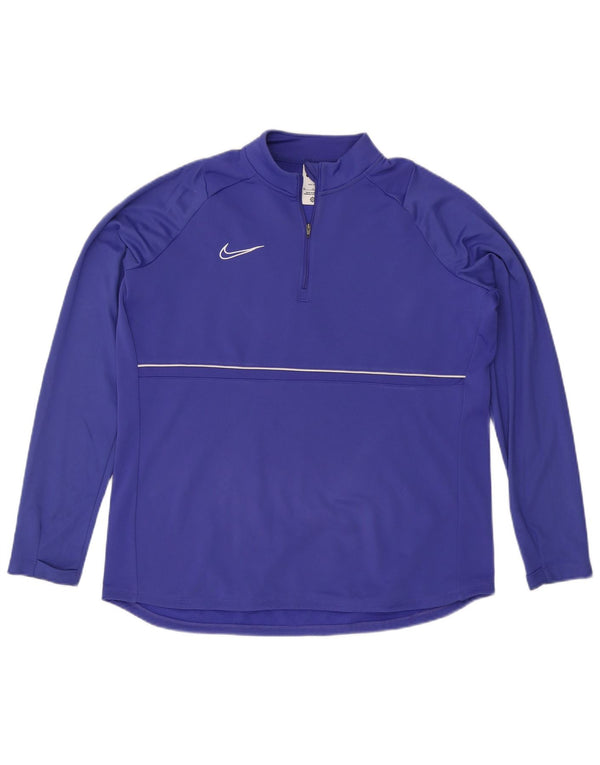 NIKE Top da tuta pullover con zip e collo Dri Fit da uomo XL blu poliestere