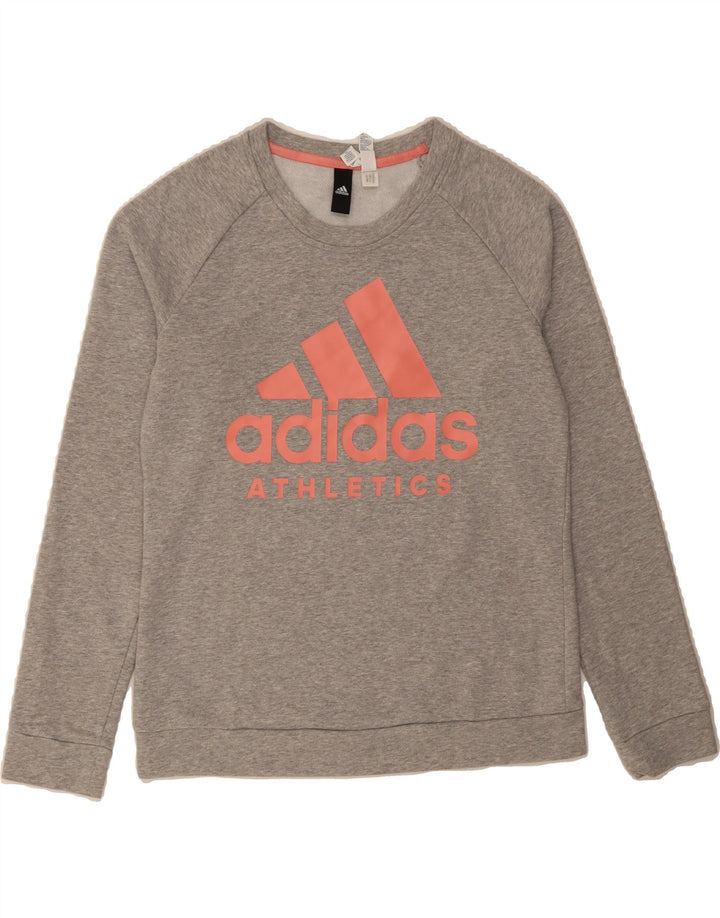 ADIDAS Womens Graphic Sweatshirt Jumper UK 14 Medium Grey Cotton Vintage Adidas and Second-Hand Adidas from Messina Hembry 