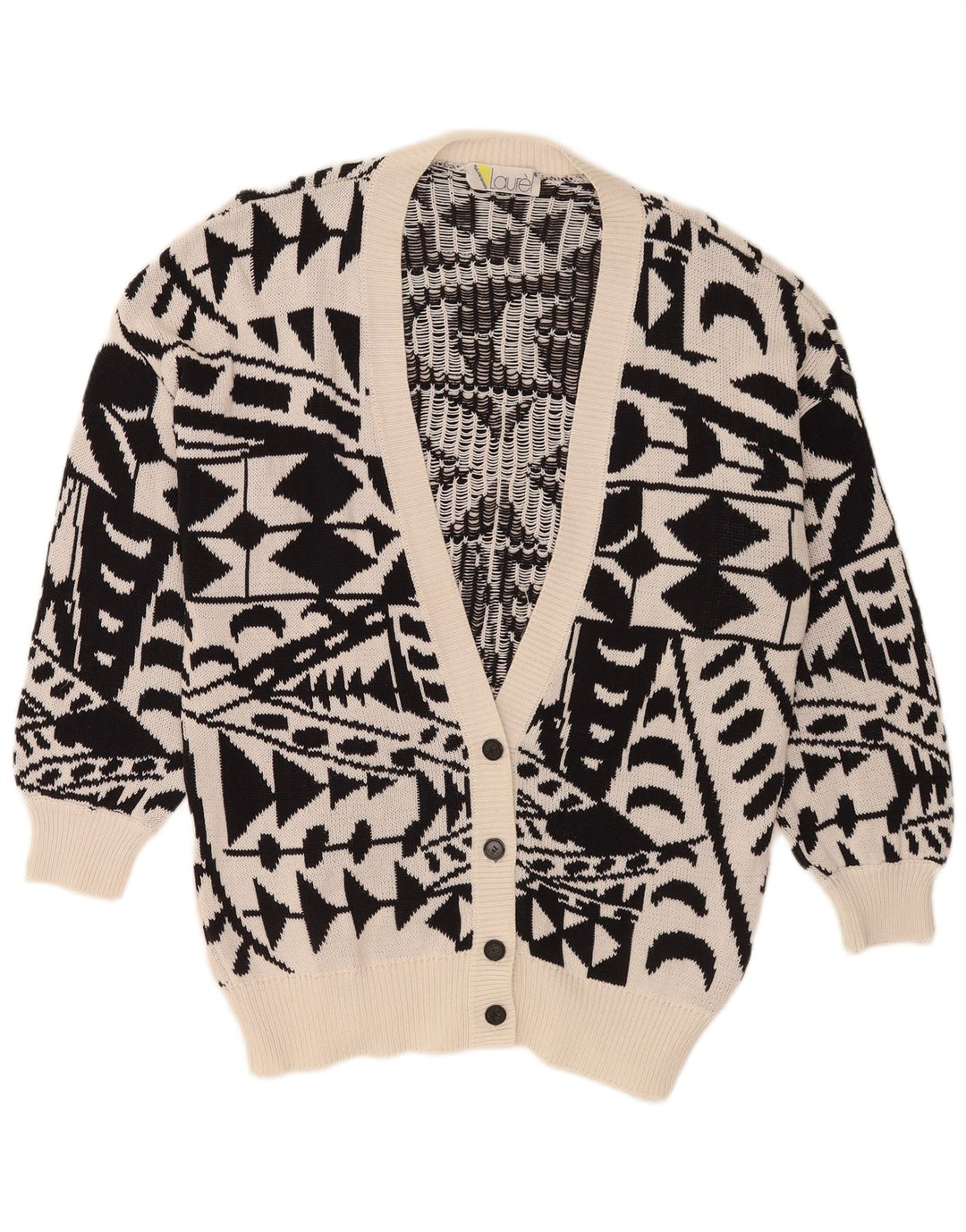 Maglione cardigan lungo da donna Laurel IT 42 Retro geometrico nero medio
