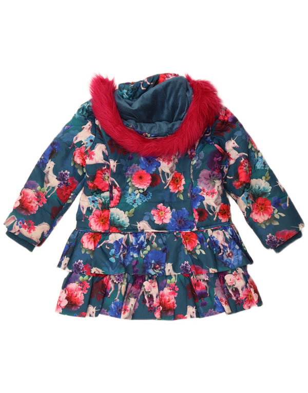 Cappotto imbottito con cappuccio per ragazze Monsoon 7-8 anni in poliestere floreale blu