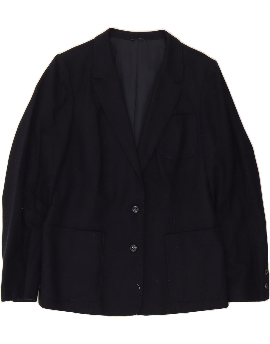 VINTAGE Womens 2 Button Blazer Jacket IT 46 Large Navy Blue Polyester Vintage Vintage and Second-Hand Vintage from Messina Hembry 