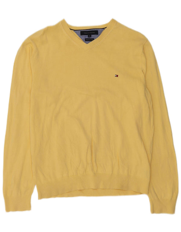 Maglione maglione con scollo a V da uomo Tommy Hilfiger in cotone giallo medio