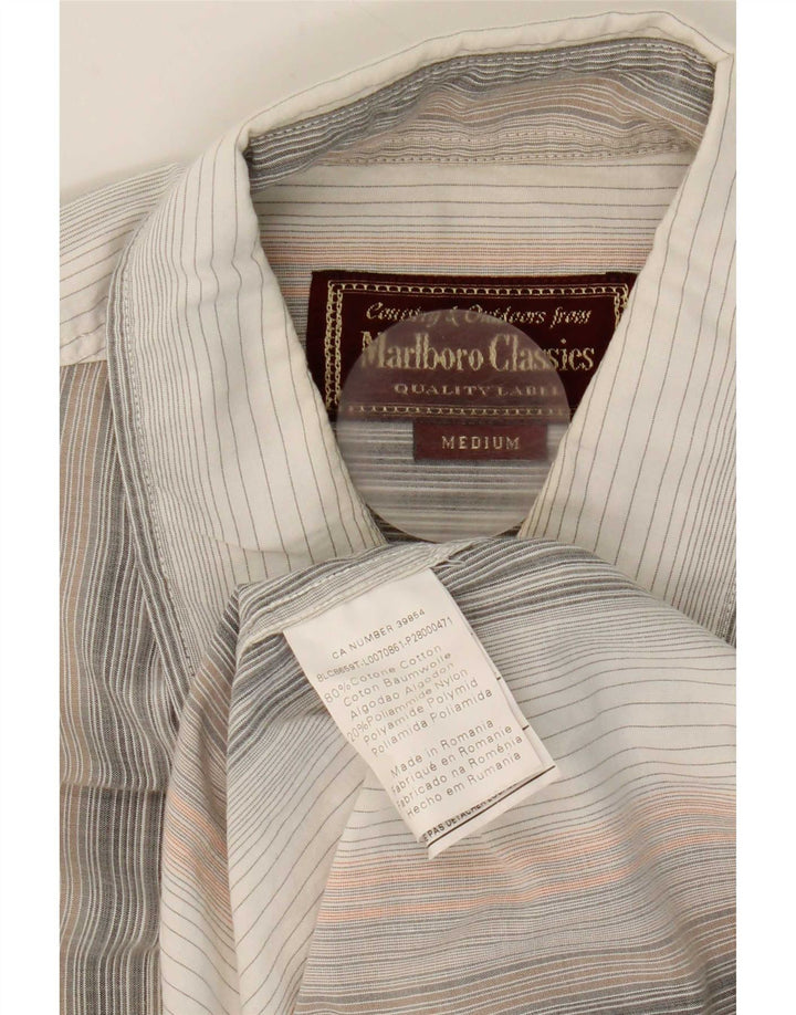 Camicia da uomo Marlboro Classics in cotone a righe bianche medie