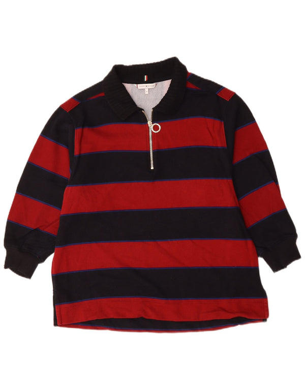 Polo da rugby da donna con maniche a 3/4 Tommy Hilfiger UK 14 a righe rosse medie